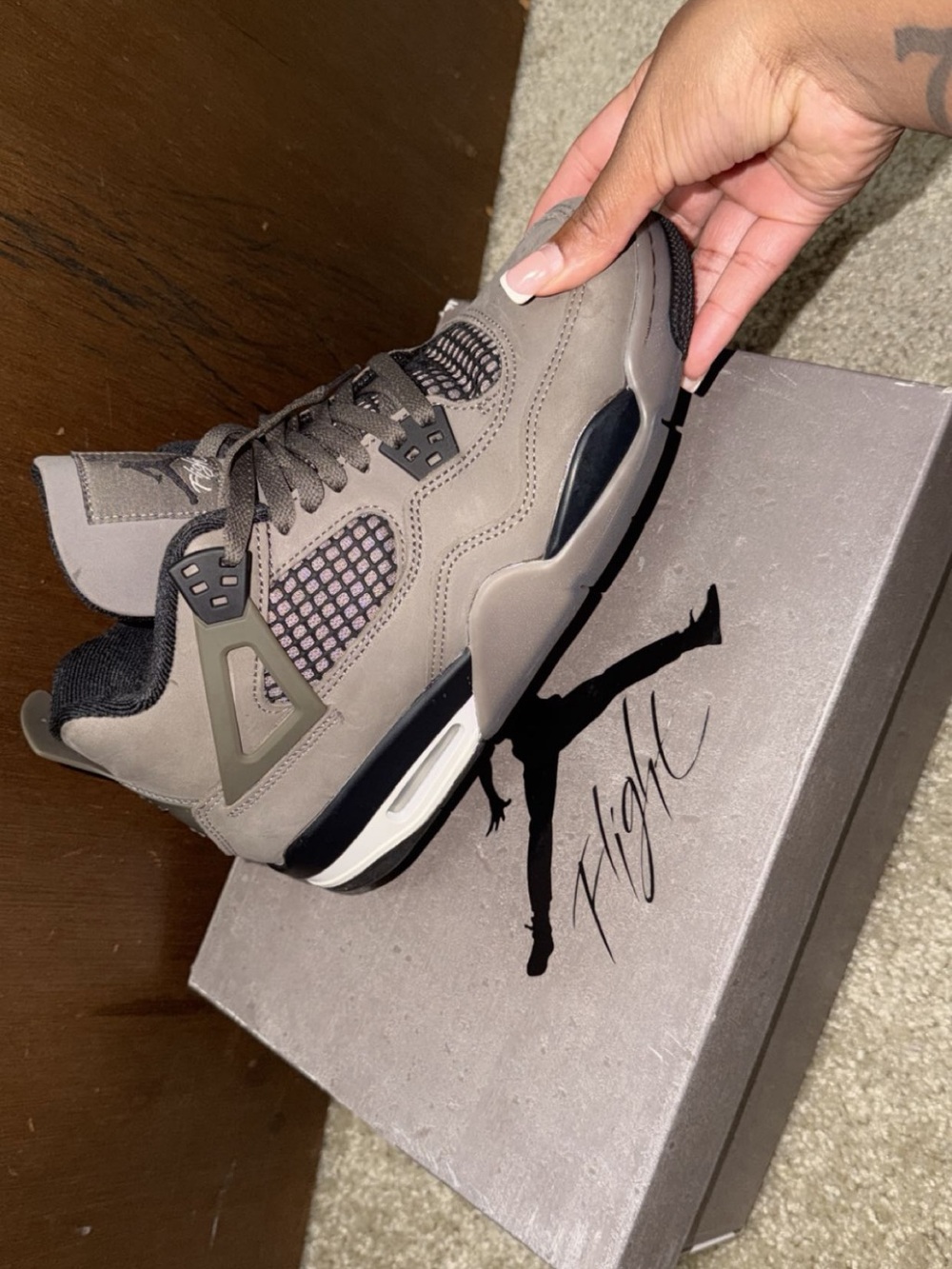 Jordan Women's Retro 4 Taupe Suede Sneakers